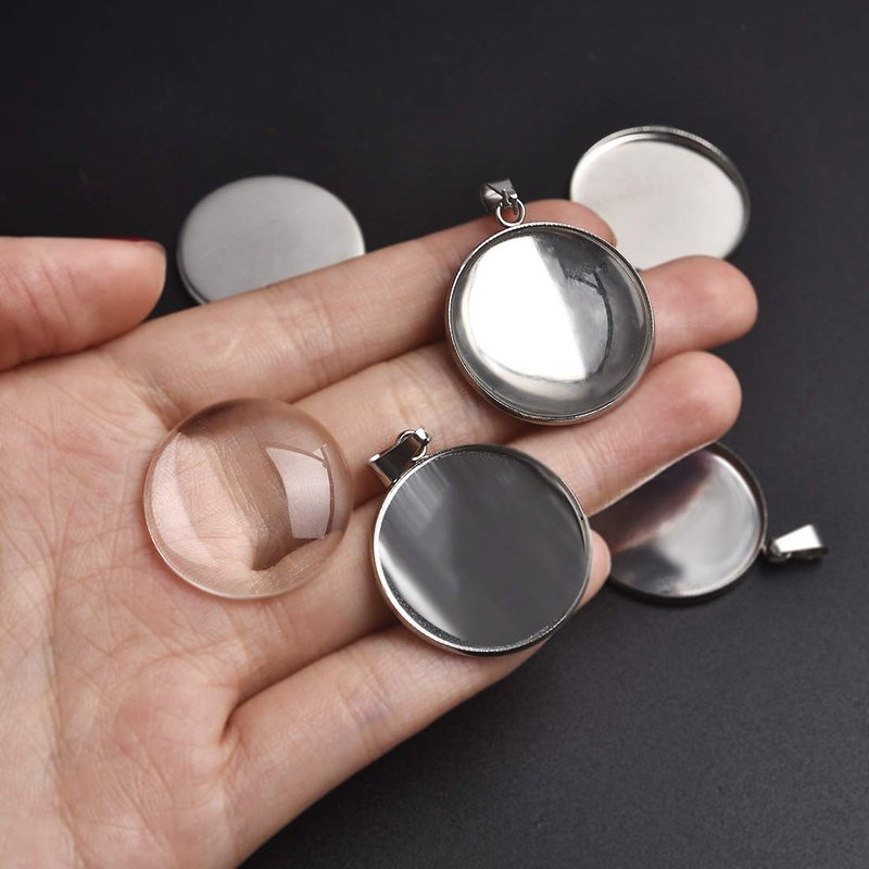 DROLE 60Pcs 25mm Stainless Steel Cabochon Tray Kit-30Pcs Bezel Pendant Blanks with Pinch Clip Clasp and 30Pcs 25mm Round Glass Cabochons for Jewelry Making DIY Crafts - Image 4